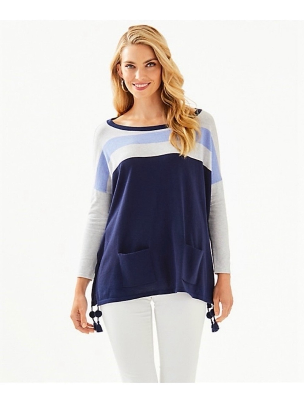 Lilly Pulitzer Elba Coolmax Sweater In True Navy Moonlight Colorblocksize Large